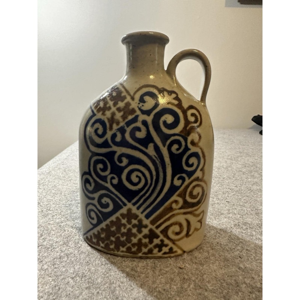 Vintage Pottery Signed Thomas Shaffer Pottery flask jug hispano moresque 1970